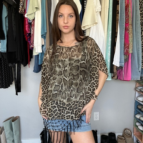 Michael Kors Sheer Leopard Snakeskin Top - Picture 1 of 6